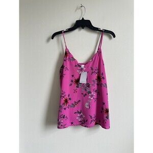Socialite Scalloped V-Neck Camisole In Bright Pink Floral Size XS